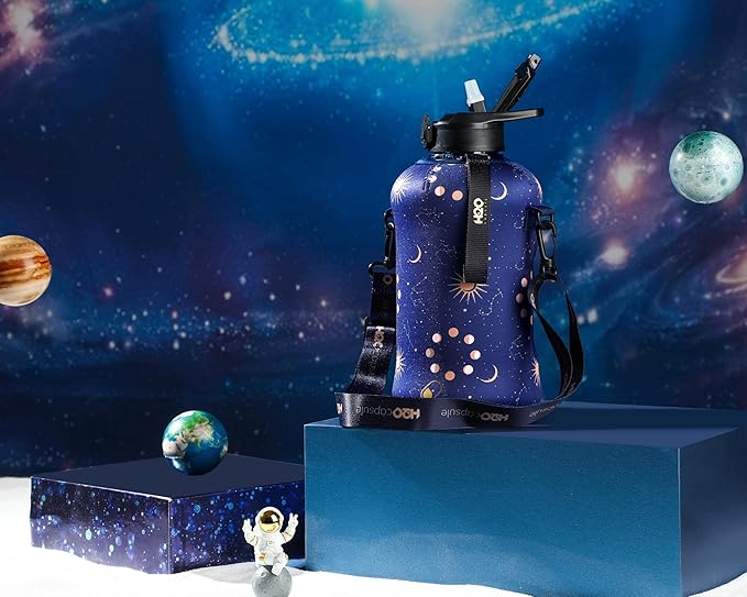 H2O Capsule 2.2L Half Gallon Water Bottle with Storage Sleeve and Covered Straw Lid – BPA Free Large Reusable Drink Container with Handle - Big Sports Jug, 2.2 Liter (74 Ounce)