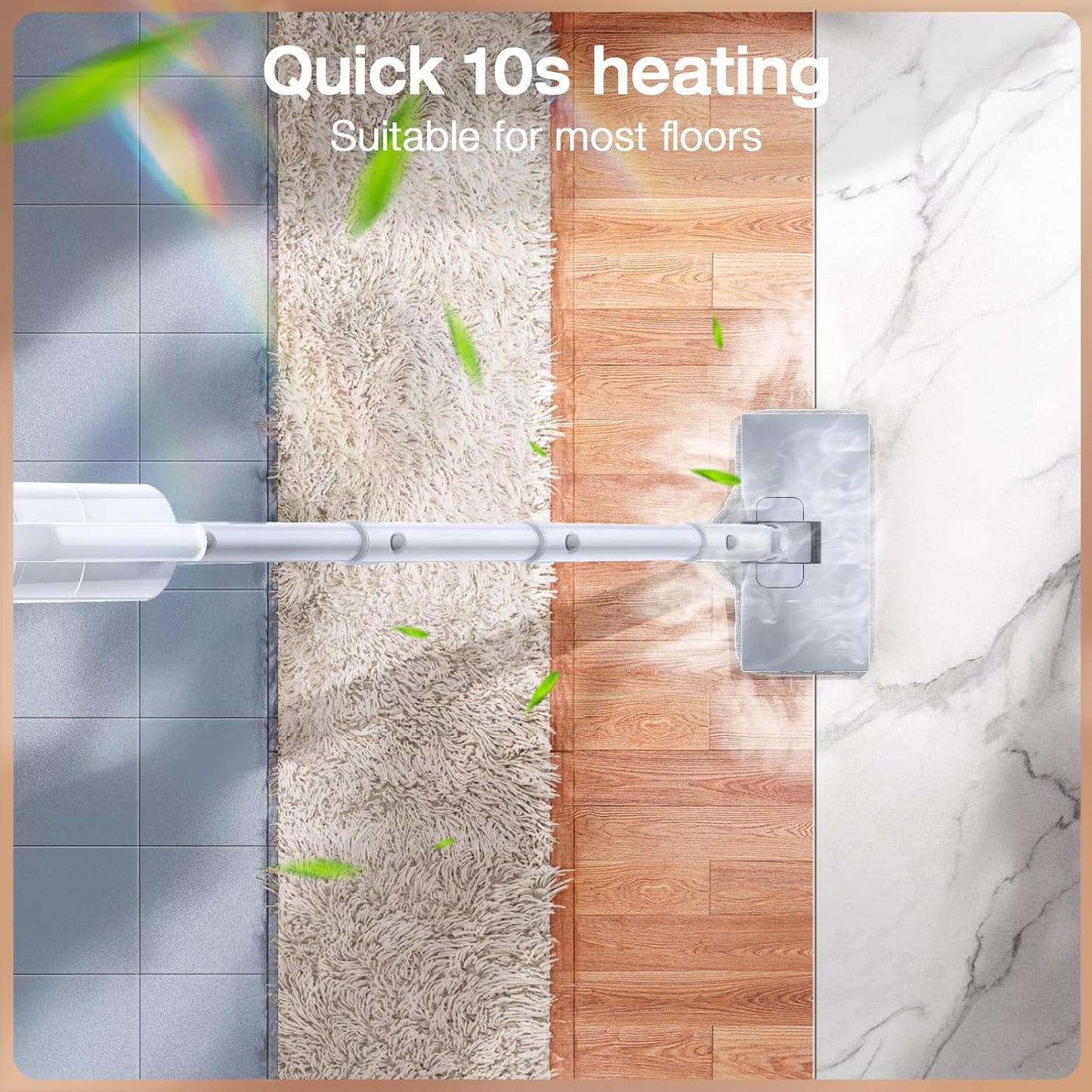 ScrubWiz Steam Mop Cleaner with Detachable Handheld Steamer, 10-in-1 Multi Accessories, Washable Microfiber Pads, 350ml and 2 Adjustable Level for Cleaning Floor, Carpet, Tile, and Grout, Light White