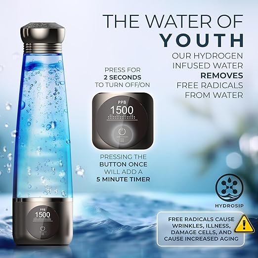 H6 Hydrogen Water Bottle – Hydrogen Water Bottle Generator Up to 3000ppb – Rich Hydrogen-Infused Water – SPE/PEM Technology – Portable Electric Water Ionizer Bottle – Quick Hydrogen Infusion