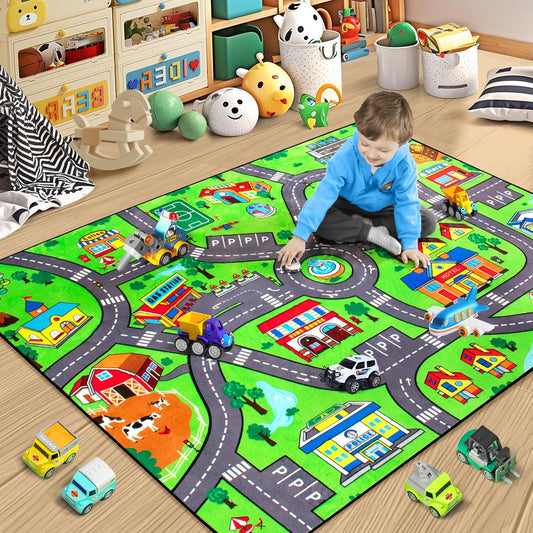Road Car Rug,City Road Rug for Kids,5x7 Ft Kids Floor Play mat,and Car Carpet Play Mat with Realistic Colors – Perfect for Children and Non-Slip for Classroom,Playroom and Bedroom