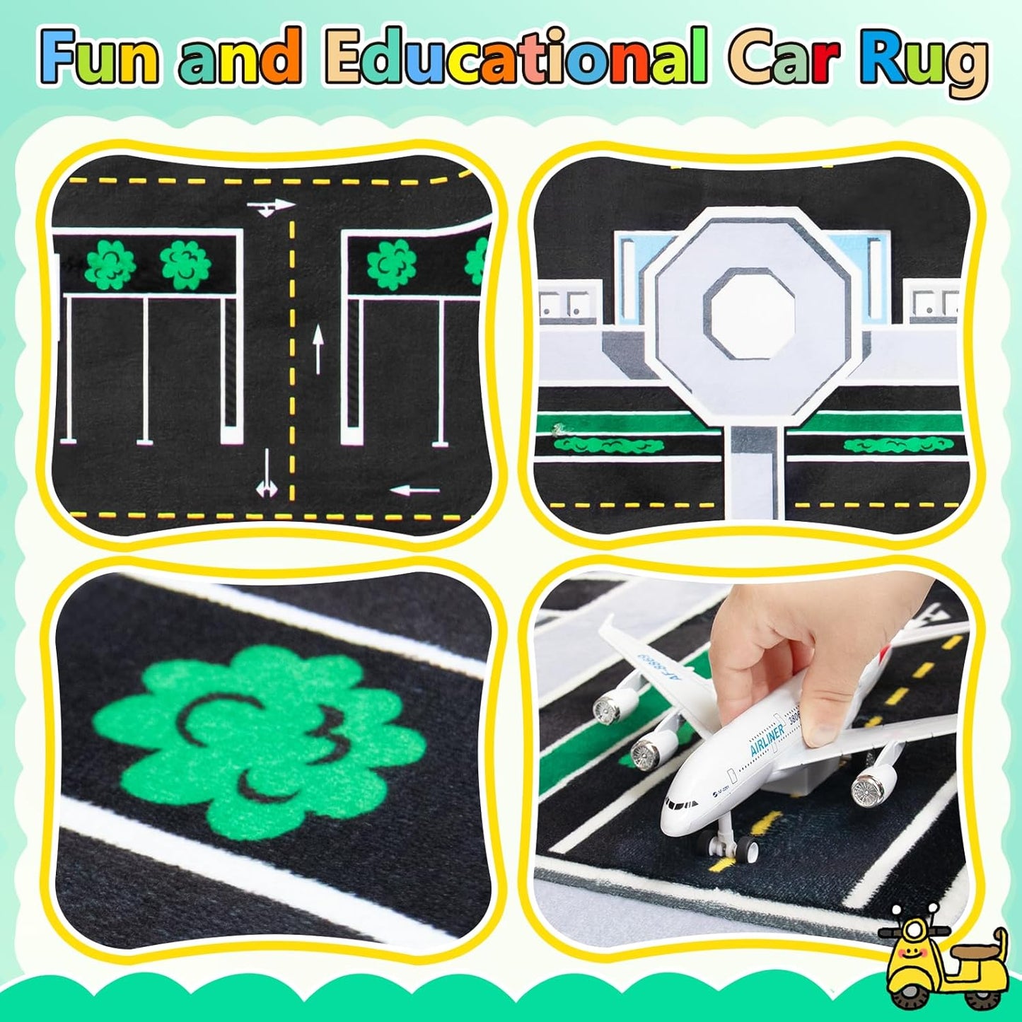 Kids Rug, Road Carpet for Kids with Combined City Road Traffic System, Car Rug and Airport Play Mat, 5x7 Ft Children’s Play Rugs for Playroom, Children’s City Traffic Map Fun Car Mat,Non-Slip