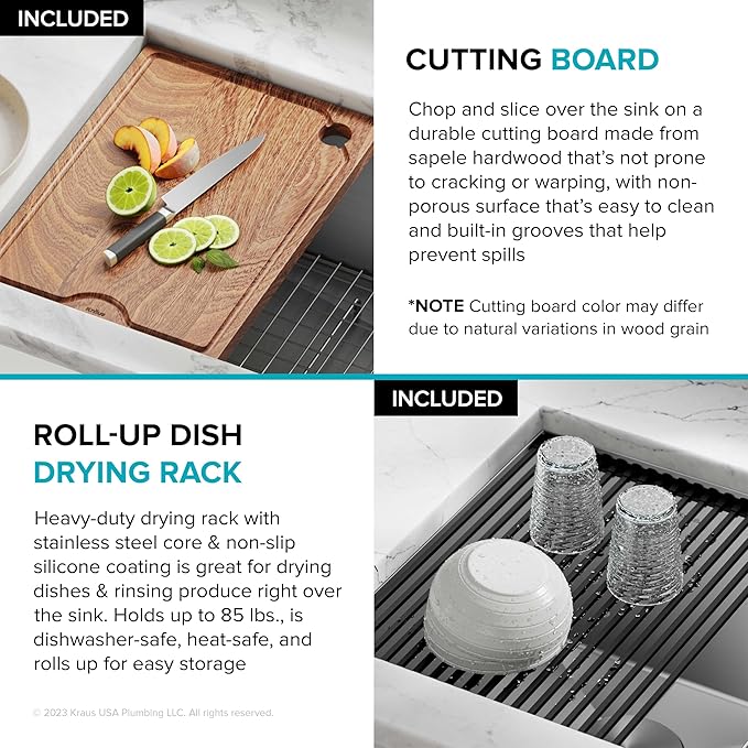 KRAUS Kore 36 Inch Undermount Workstation 16 Gauge Stainless Steel Single Bowl Kitchen Sink with Accessories, KWU110-36