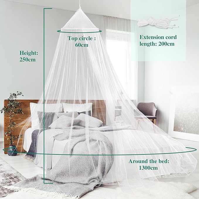 Bed Canopy Romantic Round Bed Curtain Draperies Mosquito Net for Full Size Bed, White