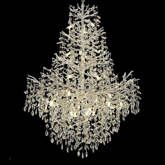 H65'' Silver Crystal High Ceilings Chandelier Staircase Chandeliers Modern Crystal Tree Branch Chandelier, D48'' Foyer Chandelier for High Ceiling Luxury Large Living Room Chandelier, 27-Lights
