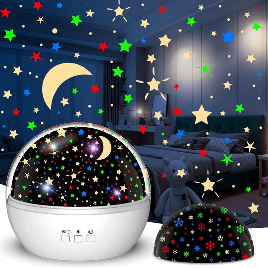 Star Projector Night Light for Kids, Baby Night Lights with Snowflake & Starry Theme, 360 Degree Rotation, 15 Mode Color Changing, Birthday Gift Toys