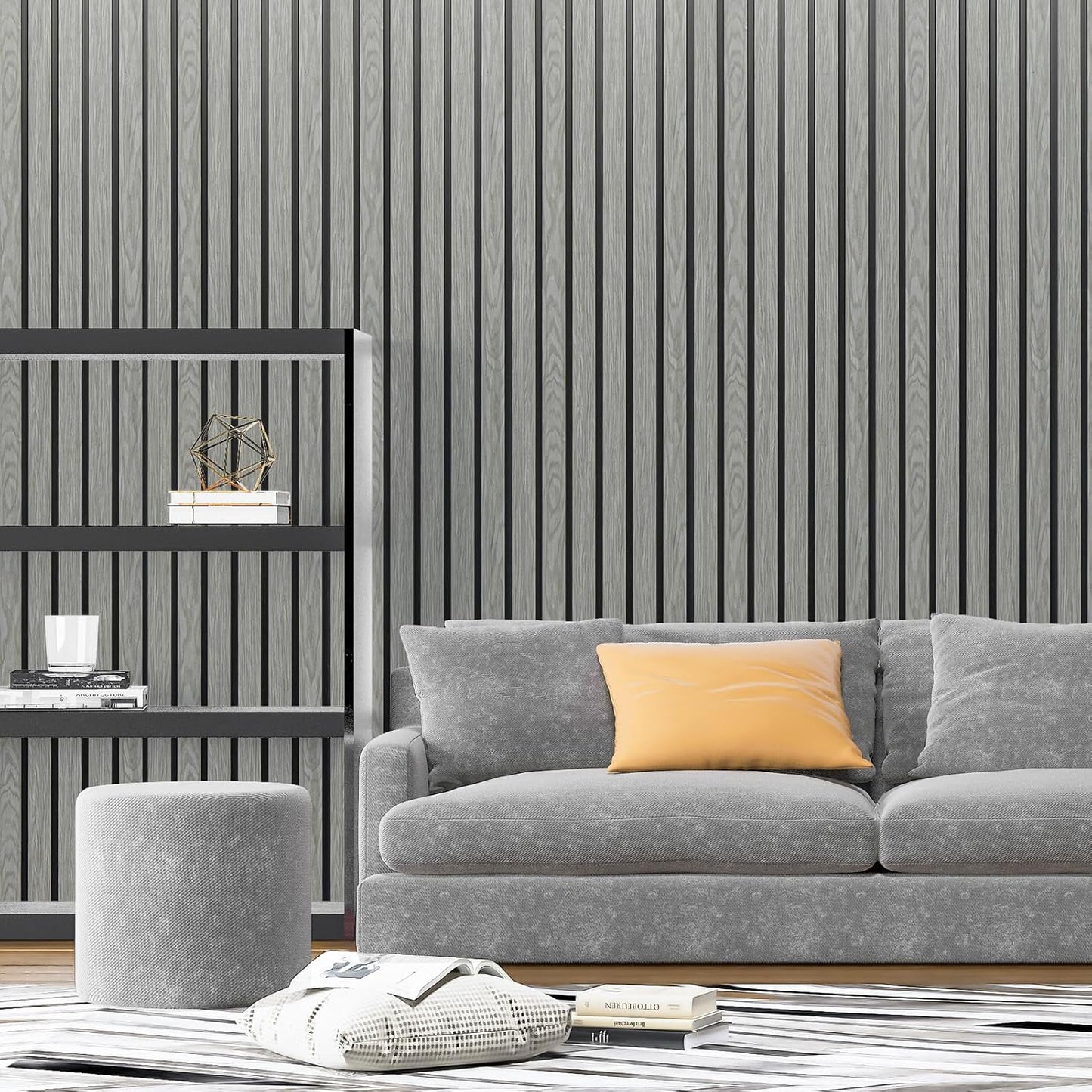 Art3d 4-Pack Glue-On Six-Grid Wainscoting Panel for Interior Wall Decor - 104 x 12 Inch Polystyrene Ultralight Slim Slat Wall Panels for Living Room Bedroom, Ash