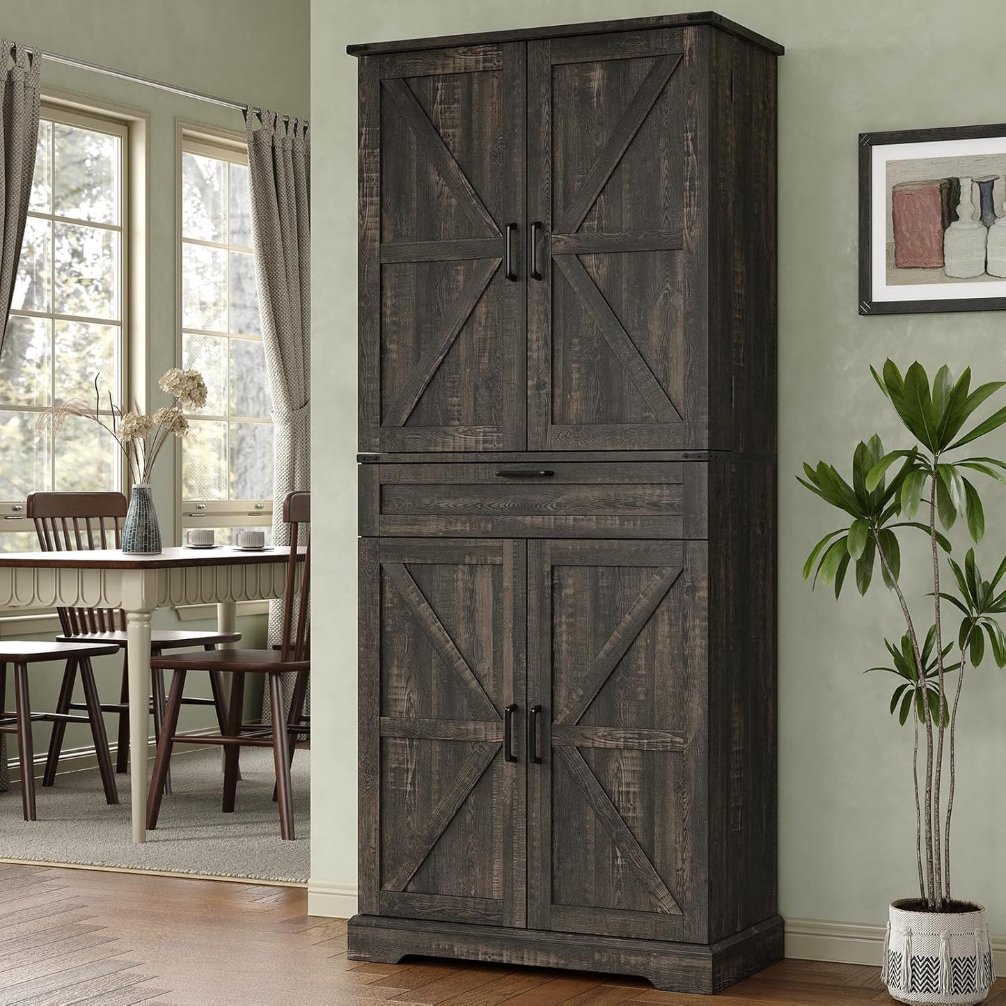 72'' Kitchen Storage Pantry Cabinet, Tall Storage Cabinet with 8 Door Shelves, 2 Cabinets and 1 Drawer, Freestanding Cupboard for Kitchen, Dining Room, Bathroom, Laundry, Living Room, Dark Rustic Oak