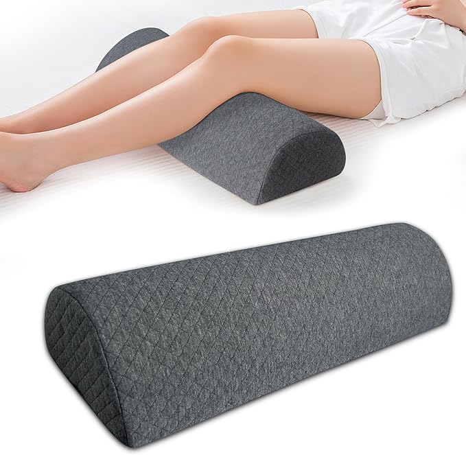 Half Moon Bolster Knee Pillow, Back Pain Relief Memory Foam Leg Pillow, Semi Roll Round Lumbar Leg Wedge for Side Sleepers - Reducing Head Neck Spine Hip Pressure - L