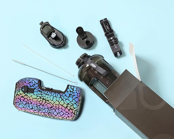 H2O Capsule 2.2L Half Gallon Water Bottle with Storage Sleeve and Covered Straw Lid – BPA Free Large Reusable Drink Container with Handle - Big Sports Jug, 2.2 Liter (74 Ounce)