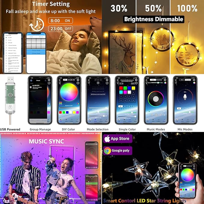 Comtelek Bed Canopy with Lights,Canopy Bed Curtain with RGB Music Sync Color Changing LED Star Lights with App Remote Mosquito Net for Princess Girls Bedroom,Dome Canopy for Twin,Queen,King Size Bed