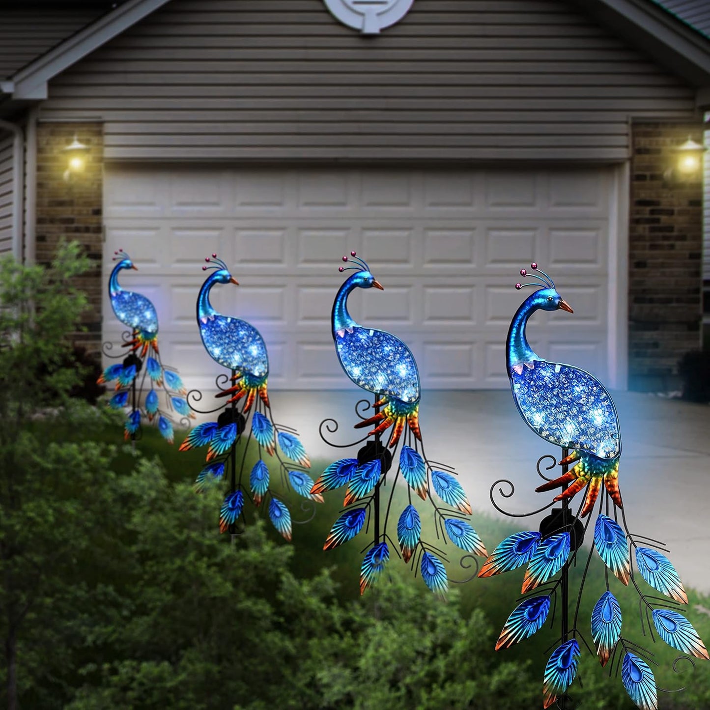 TERESA'S COLLECTIONS Garden Decor Blue Peacock with Solar Outdoor Lights, 40" Glass Yard Art for Outside, Decorative Metal Stake Outdoor Decor for Lawn Decorations, Patio, Gifts for Mom