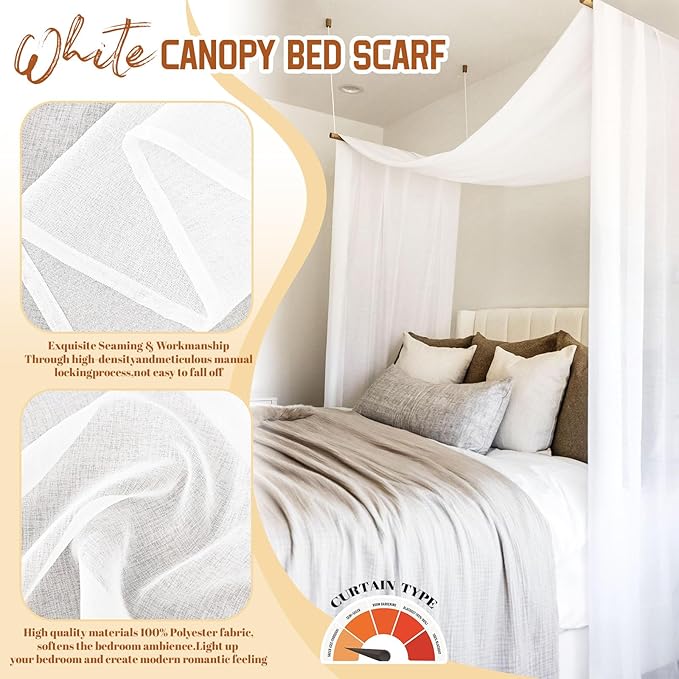 Showgeous 2 Panels Canopy Curtains White Canopy Bed Curtains 37.4" x 228" Bed Canopy Scarf for Full/Queen Bed Frame,Queen Canopy Bed Curtains,Sheer Bed Canopy Curtains Drapes Bed Tulle Canopy