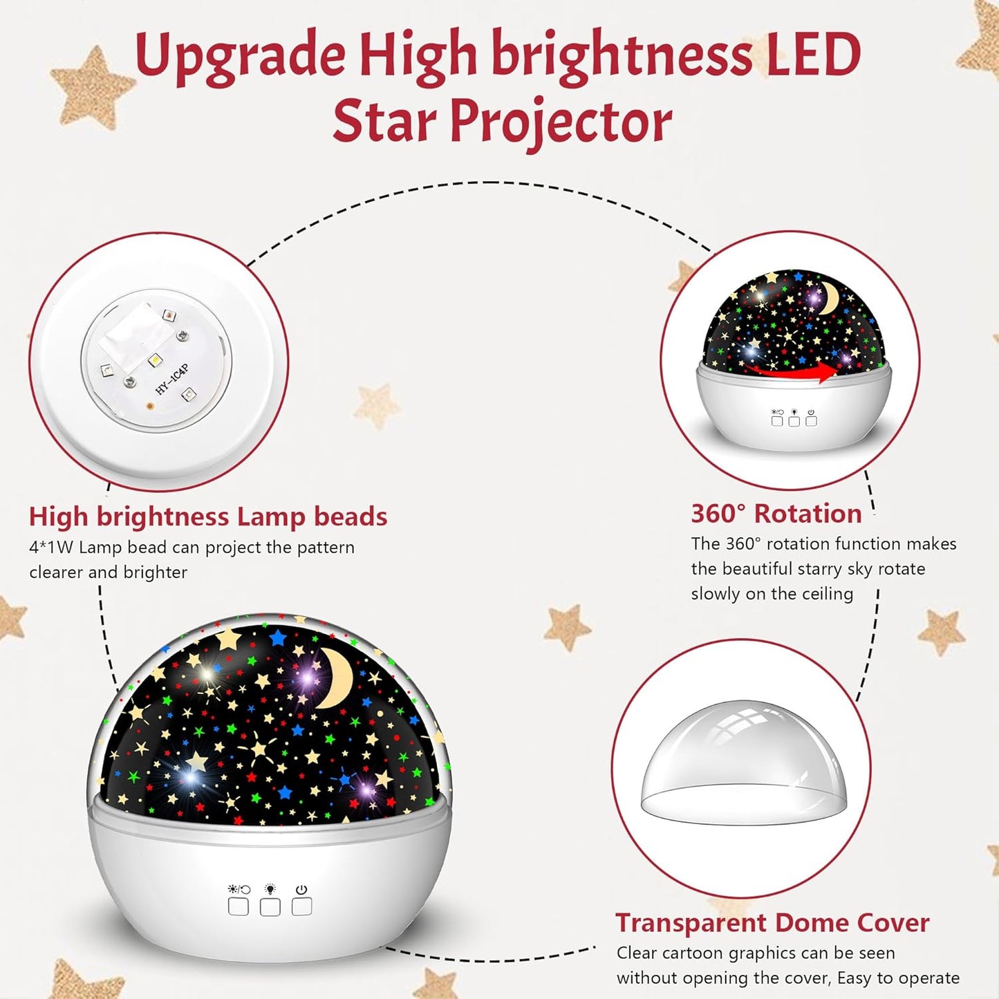 Star Projector Night Light for Kids, Baby Night Lights with Snowflake & Starry Theme, 360 Degree Rotation, 15 Mode Color Changing, Birthday Gift Toys