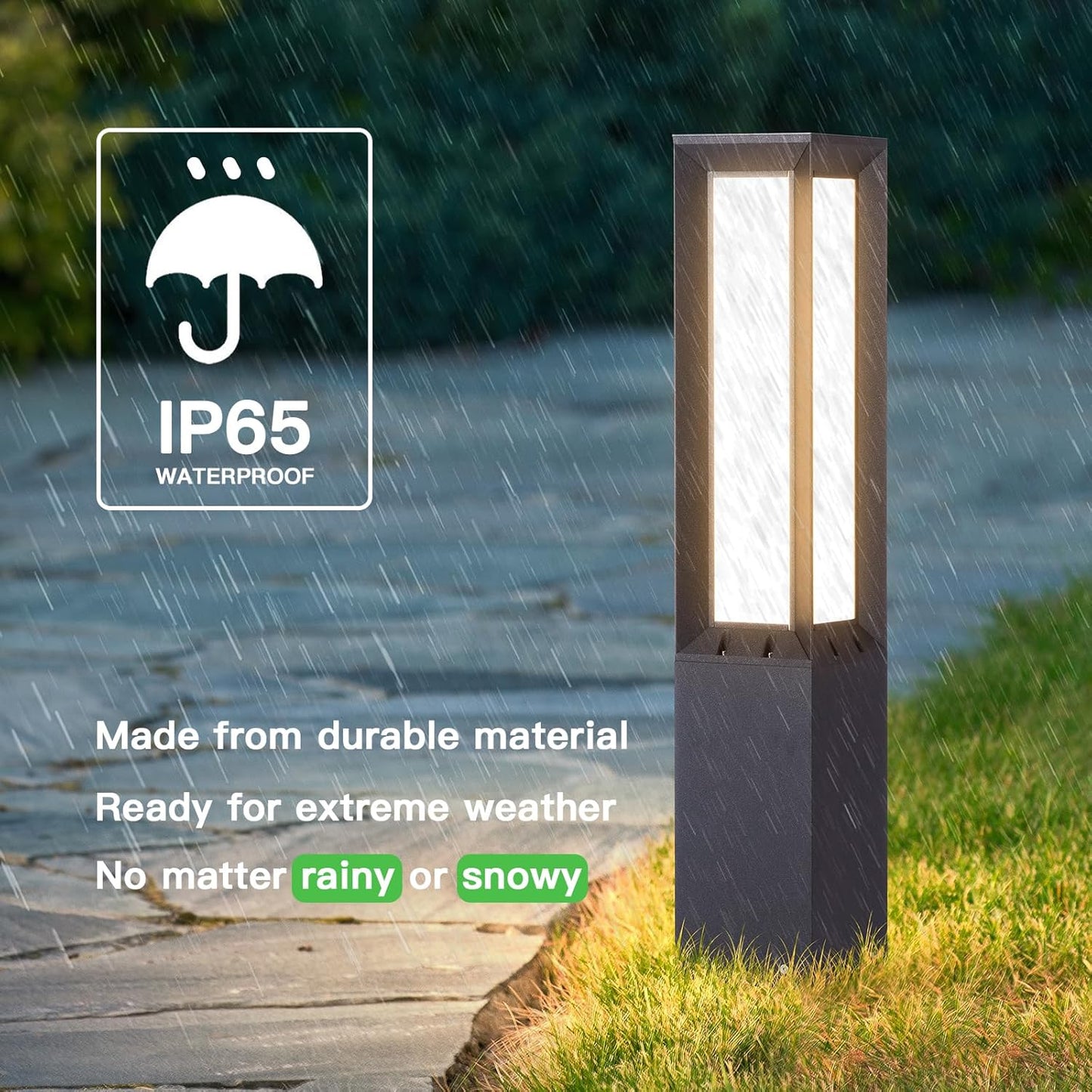 Solar Pathway Lights Outdoor, 32 Inch Modern Landscape Bollard Lighting Solar Powered Path Light, IP65 Waterproof 3000K LED Garden Luxury Lights for Driveway, Lawn, Patio, Yard, Walkway