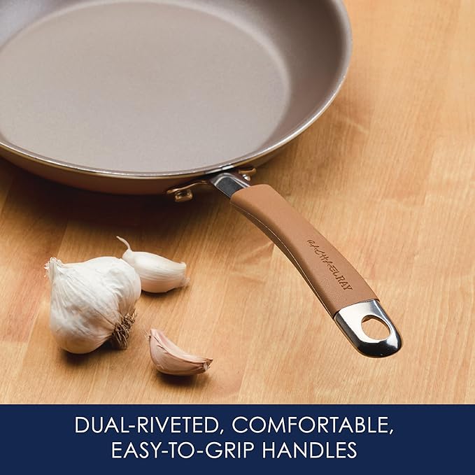 Rachael Ray Cucina Nonstick Cookware Pots and Pans Set, 12 Piece, Mushroom Brown