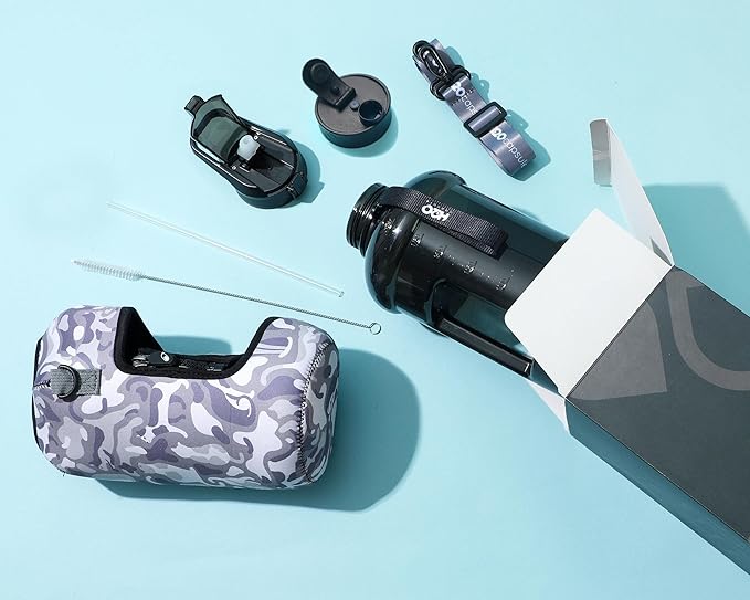 H2O Capsule 2.2L Half Gallon Water Bottle with Storage Sleeve and Covered Straw Lid – BPA Free Large Reusable Drink Container with Handle - Big Sports Jug, 2.2 Liter (74 Ounce)