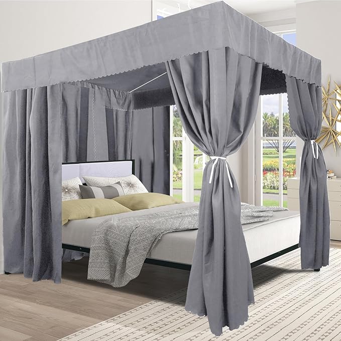 Grey Canopy Bed Curtains - 4 Corner Post Bed Curtains Canopy King Bed Canopy Curtains for Adults Girls Bedroom Decoration(Grey, King)