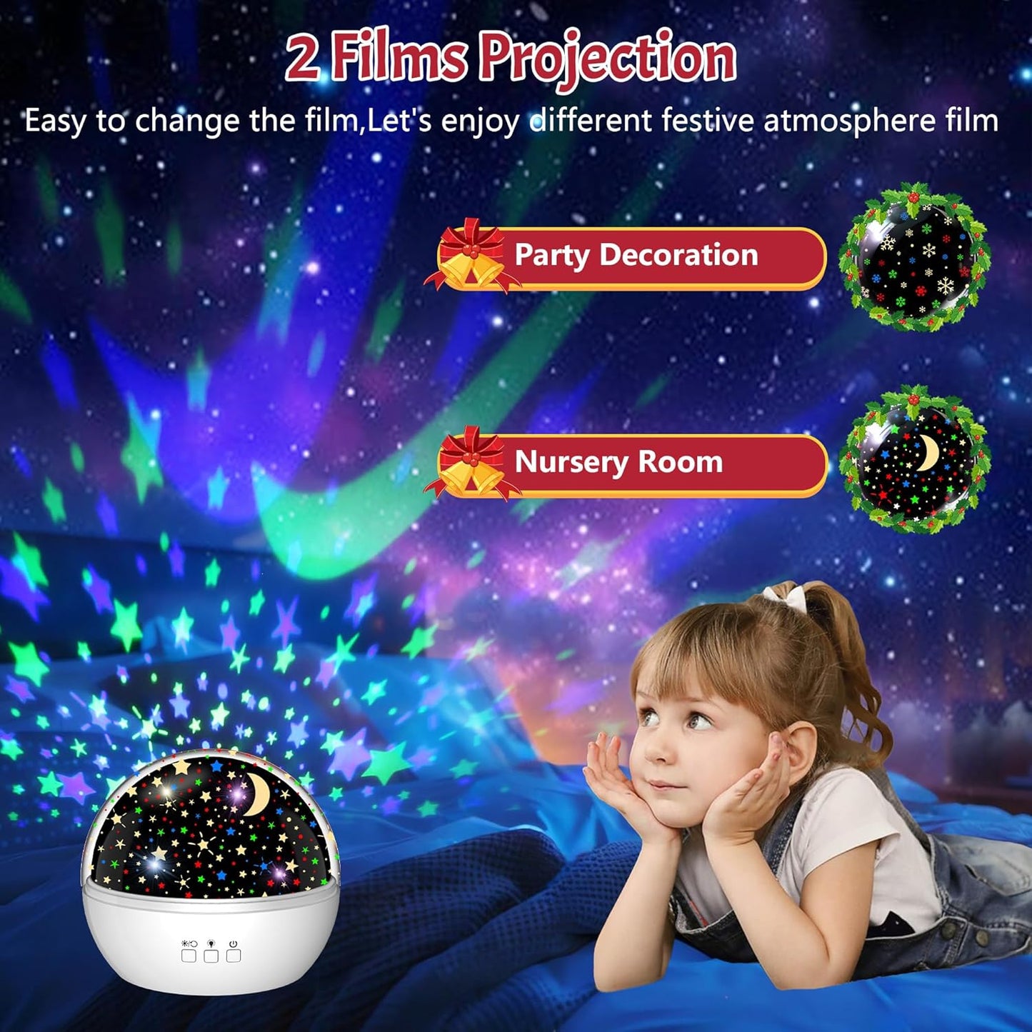 Star Projector Night Light for Kids, Baby Night Lights with Snowflake & Starry Theme, 360 Degree Rotation, 15 Mode Color Changing, Birthday Gift Toys