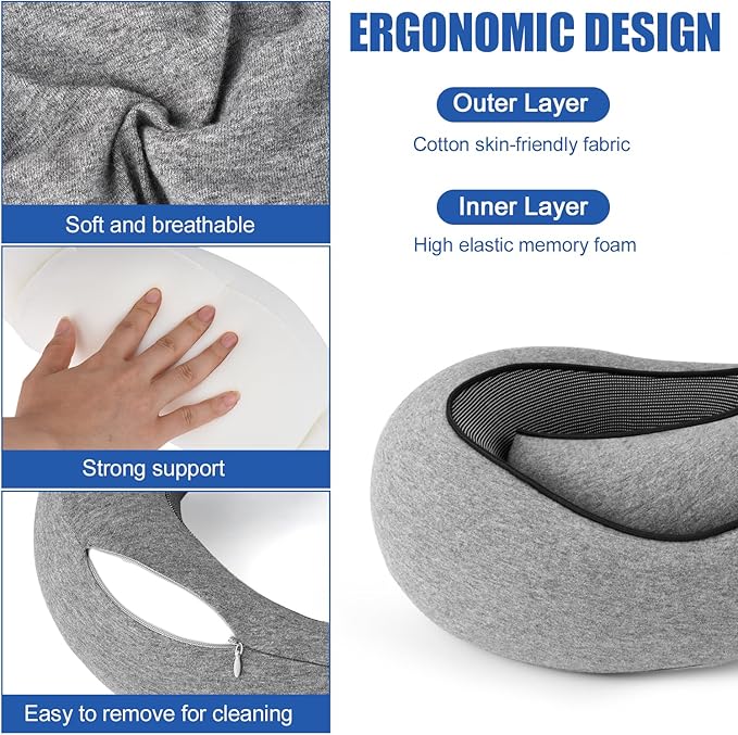 Neck Pillow for Traveling, Soft Airplane Neck Pillow, Memory Foam Travel Neck Pillow, 2024 New Neck Support Travel Pillow for Long Flight, Adjustable Full Surrounding Stowable U-Shaped
