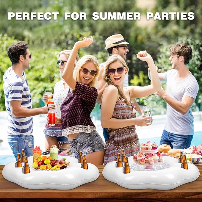 Hemoton Inflatable Serving Bar Buffet 2 PCS, Drink Bottle Holder Floating Beverage Salad Fruit Serving Bar for Indoor Outdoor Summer Beach Luau Party, Picnic, BBQ, Camping, Water Fun Decorations