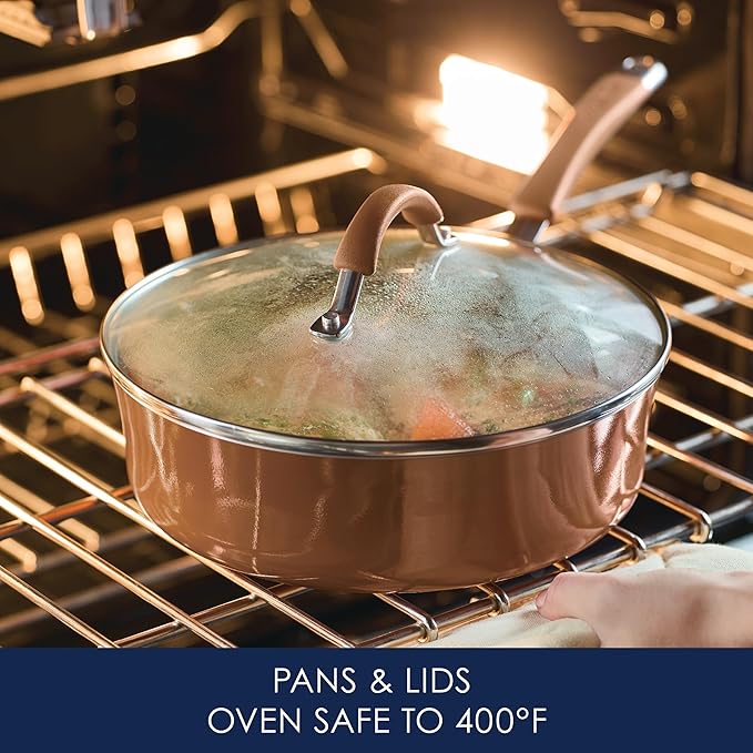 Rachael Ray Cucina Nonstick Cookware Pots and Pans Set, 12 Piece, Mushroom Brown