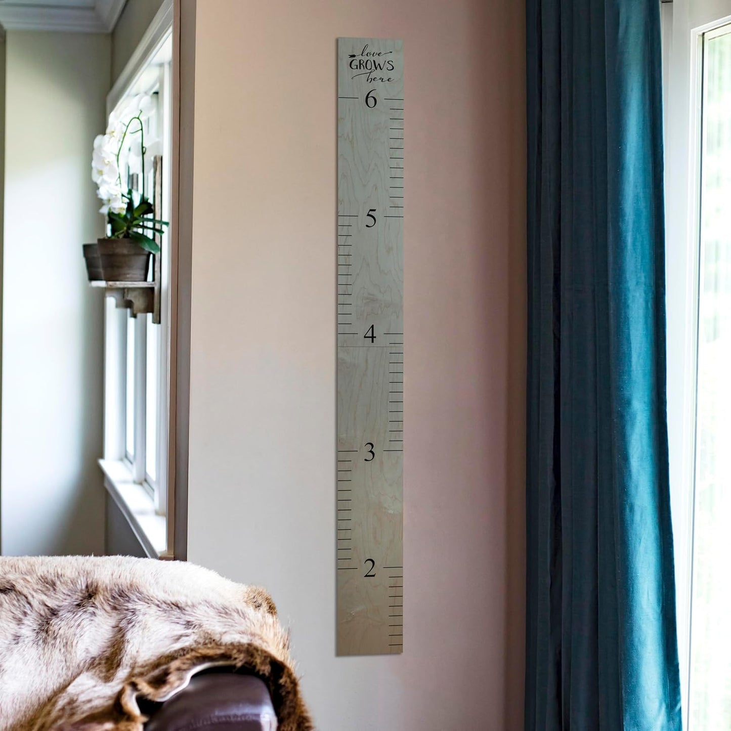 Wooden Growth Chart – Kids Height Chart, Wall Measurement for Kids, Height Chart for Wall, Growth Ruler for Children – “Love Grows Here” Gray (63" x 6.7")