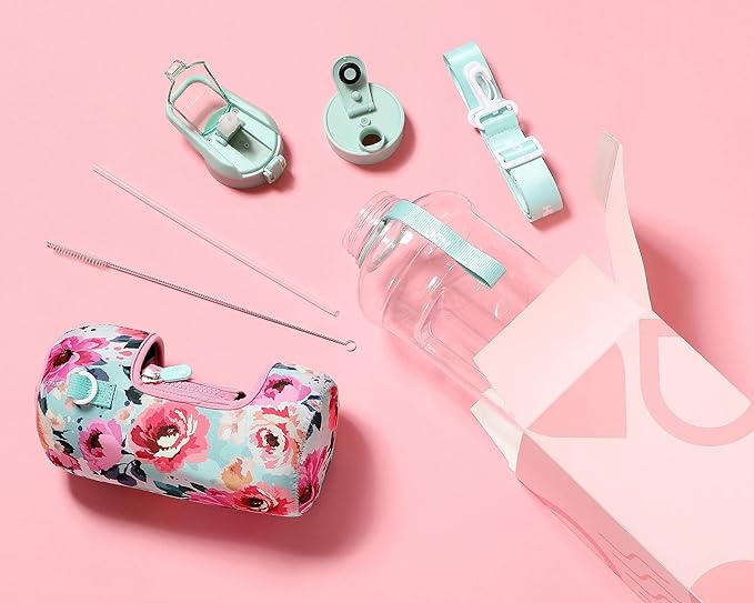 H2O Capsule 2.2L Half Gallon Water Bottle with Storage Sleeve and Covered Straw Lid – BPA Free Large Reusable Drink Container with Handle - Big Sports Jug, 2.2 Liter (74 Ounce)