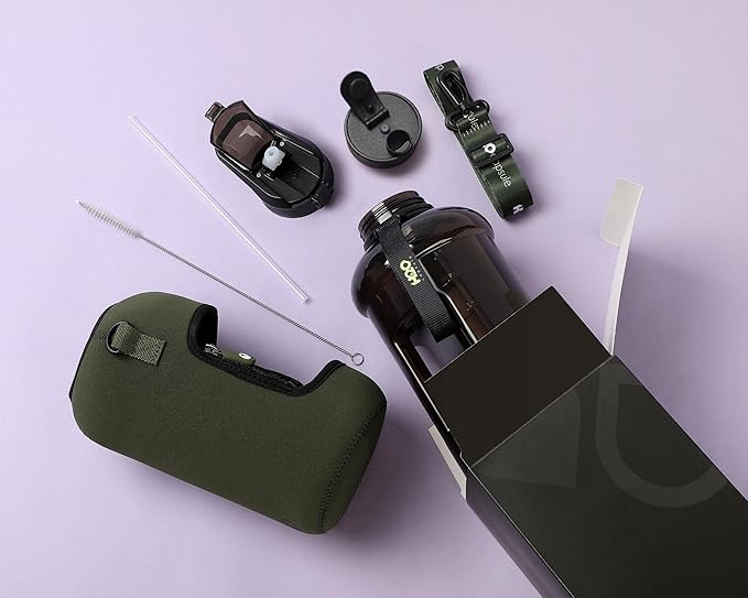 H2O Capsule 2.2L Half Gallon Water Bottle with Storage Sleeve and Covered Straw Lid – BPA Free Large Reusable Drink Container with Handle - Big Sports Jug, 2.2 Liter (74 Ounce)