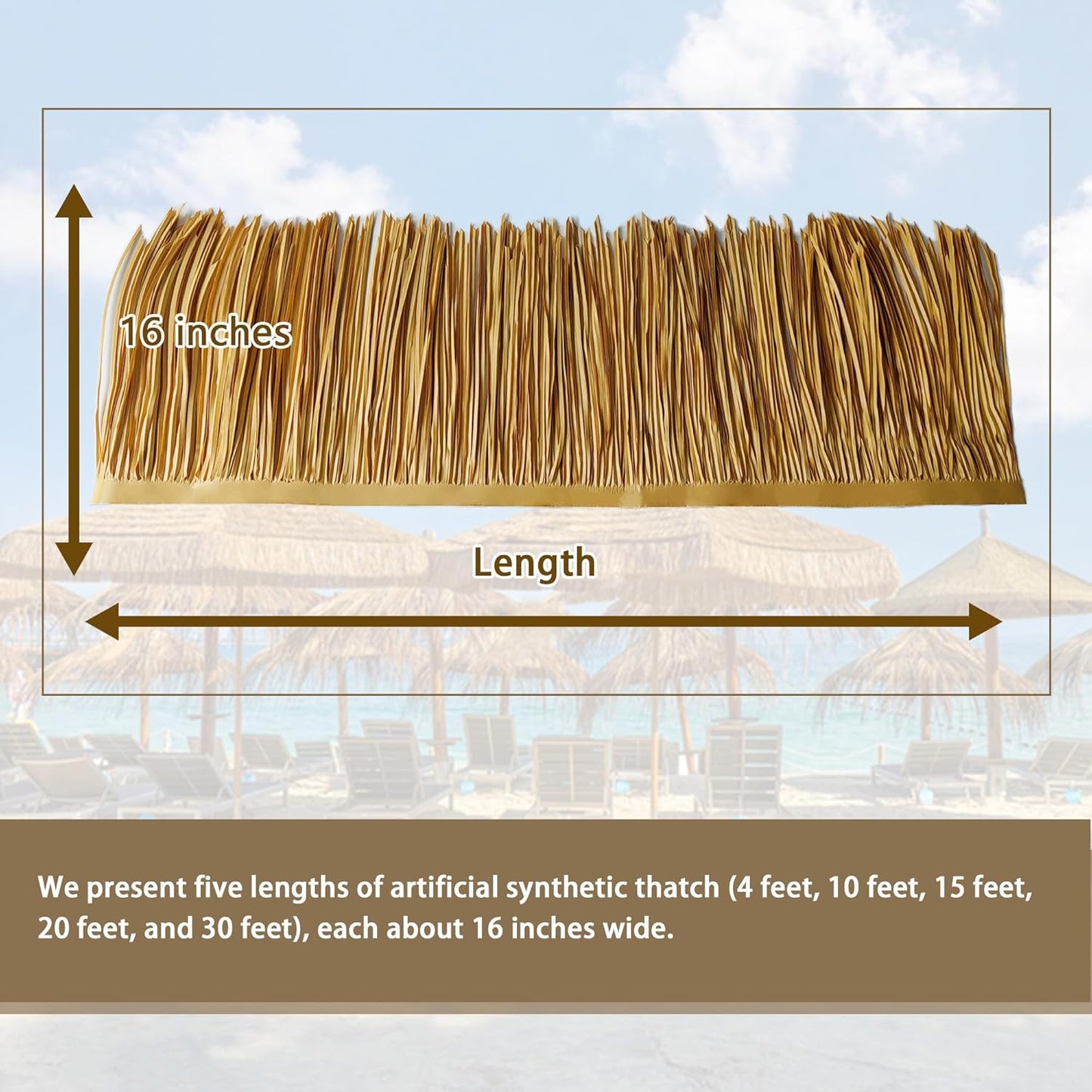 Premium Mexican Style Artificial Palm Thatch Roof Rolls. 5 Lengths, 2 Colors. Waterproof. Easy Install. Ideal for Tiki Bars, Parties, Gardens & Fences (15ft x 16in - Straw Yellow)