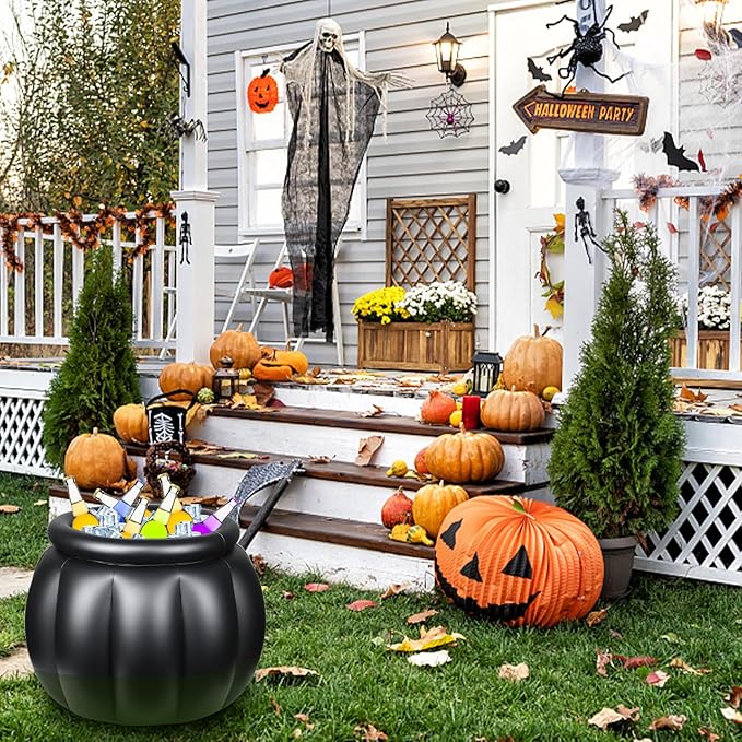Halloween Inflatable Cooler, 22x18 Inch Witch Cauldron Kettle Large Halloween Cooler for Drinks Inflatable Ice Bucket for Halloween Parties Travel