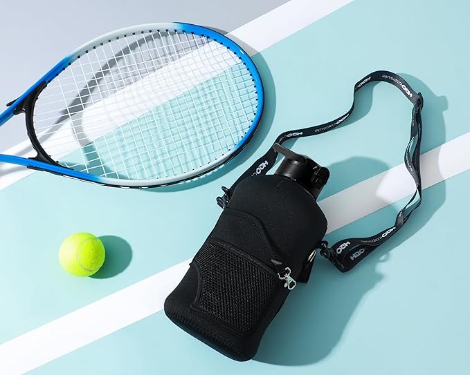 H2O Capsule 2.2L Half Gallon Water Bottle with Storage Sleeve and Removable Straw – BPA Free Large Reusable Drink Container with Handle - Big Sports Jug, 2.2 Liter (74 Ounce), Jet Black