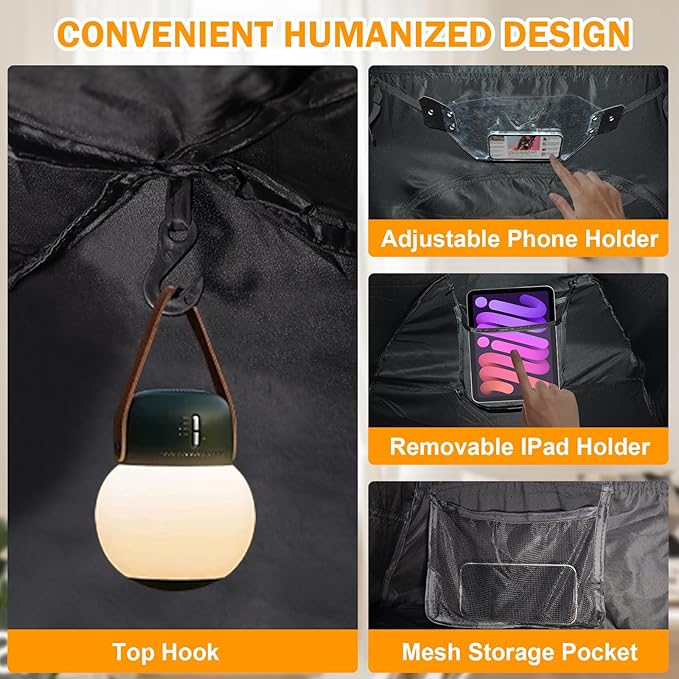 Bed Tent - Portable Indoor Privacy Dream Tents Bed Canopy for Kids and Adults, 80% Blackout Sleeping Tents for Bed, Breathable Privacy Space with 2 Doors，Phone & Pad Holders Inside