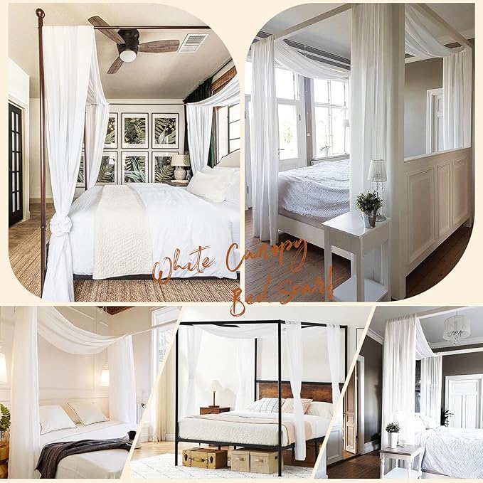 Showgeous 2 Panels Canopy Curtains White Canopy Bed Curtains 55" x 288" Bed Canopy Scarf for Full/Queen Bed Frame,Queen Canopy Bed Curtains,Sheer Bed Canopy Curtains Drapes Bed Tulle Canopy