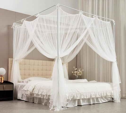 Mengersi Bed Canopy Mosquito Net for Bed,Canopy Bed Curtains Elegant Bed Drapes Screen Netting Canopy Curtains Bedroom Decor (White, California King)