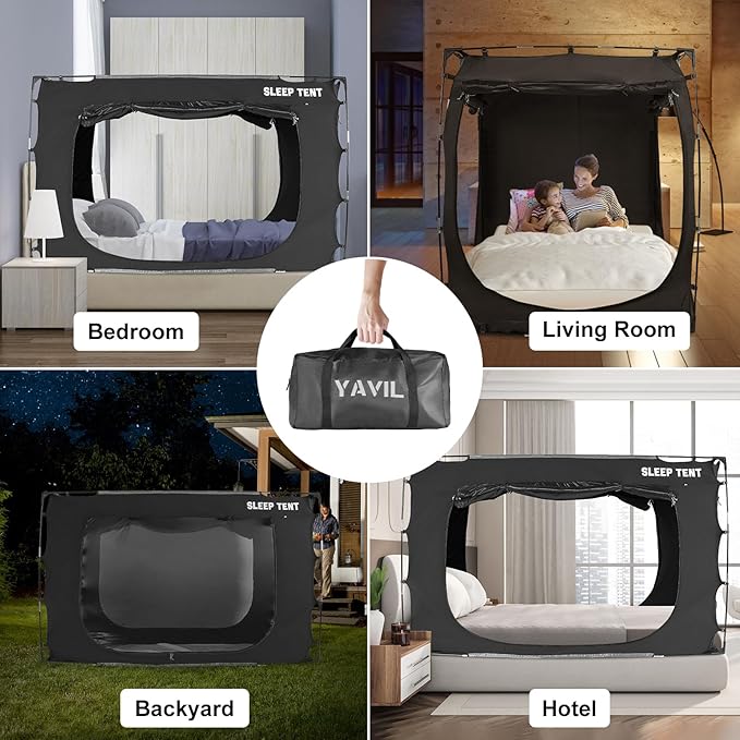 Bed Tent Canopy Queen Size for Adult and Kids Portable Dream Tent Indoor Sleeping Tents 98% Blackout,Breathable Privacy Space on Bed with Three Doors (Mattress Not Included)