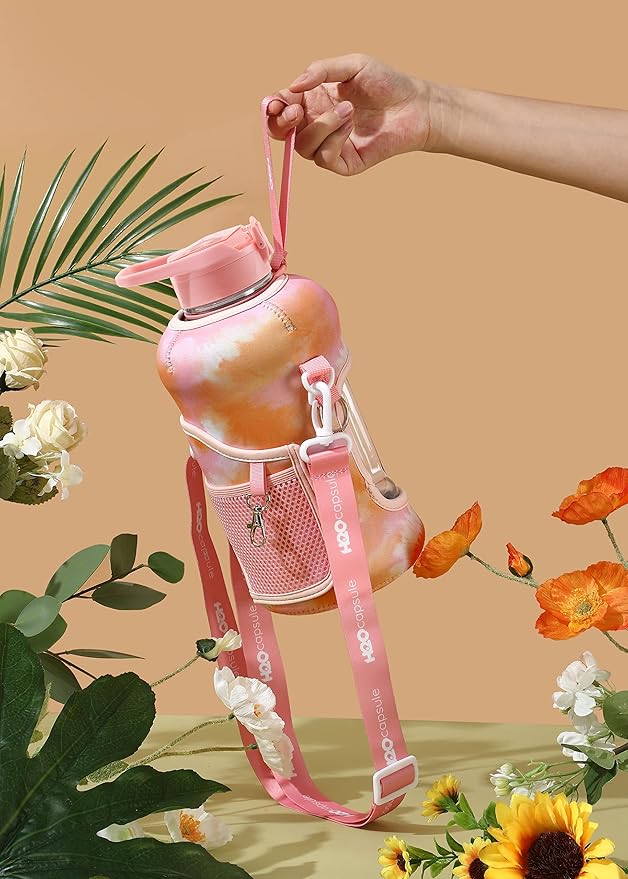 H2O Capsule 2.2L Half Gallon Water Bottle with Storage Sleeve and Removable Straw – BPA Free Large Reusable Drink Container with Handle - Big Sports Jug, 2.2 Liter (74 Ounce), Warm TieDye