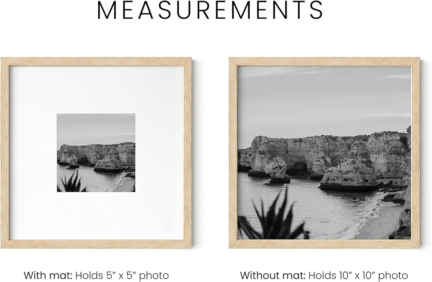 HAUS AND HUES Solid Oak Wood 10”x10” Picture Frames Matted to 5”x5” Set of 3 - Minimalist 10x10 Frame Set, 10x10 Picture Frames, 3 Picture Frame Set for Posters (Beige Oak Frames)