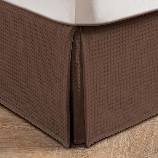 MIYE Pleated Waffle Weave Bed Skirt, Tailored Dust Ruffle 18 Inch Drop Easy Fit, Machine Washable (Brown, Twin - 18" Drop)