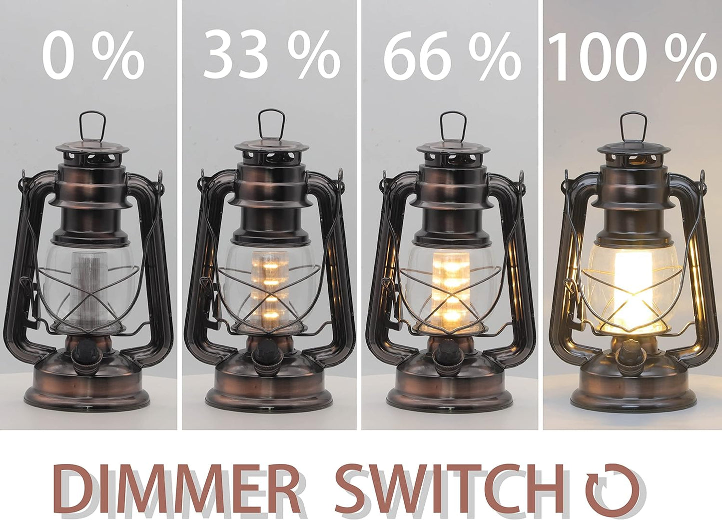 YAKii LED Vintage Lantern Metal Hanging Hurricane 12 LED Dimmer Switch Warm White Battery Operated Power Outage Indoor Camping Lighting Outdoor Brooklyn (Copper 2 Pack)