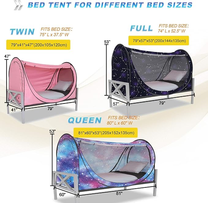 Privacy Pop up Eclipse Bed Tent Bed Drapes (Starry Constellation, Twin)