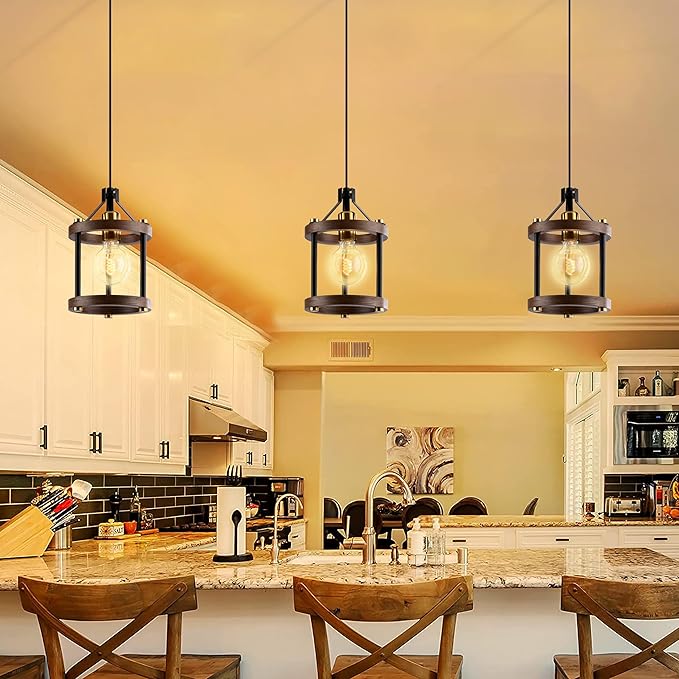 MO&OK Chandelier Vintage Pendant Light Fixture, Wood Color Farmhouse Wooden Metal Chandeliers, Open Frame Hanging Lighting for Diningroom,Bar, Entrance Hall, Kitchen Island H10.6 xD6.7-1 Light