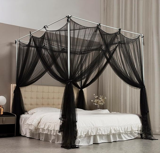 Mengersi Bed Canopy Mosquito Net for Bed,Canopy Bed Curtains Elegant Bed Drapes Screen Netting Canopy Curtains Bedroom Decor (Black, Twin/Twin XL)