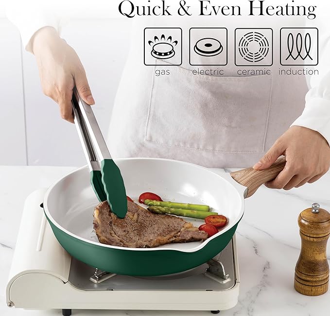 Country Kitchen Pots and Pans Set Nonstick, Cast Aluminum Kitchen Cookware Set with Utensils, 14 Pcs Non Stick Cooking Set w/Frying Pans & Saucepans