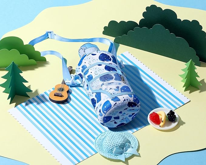 H2O Capsule 2.2L Half Gallon Water Bottle with Storage Sleeve and Removable Straw – BPA Free Large Reusable Drink Container with Handle - Big Sports Jug, 2.2 Liter (74 Ounce), Blue Collage