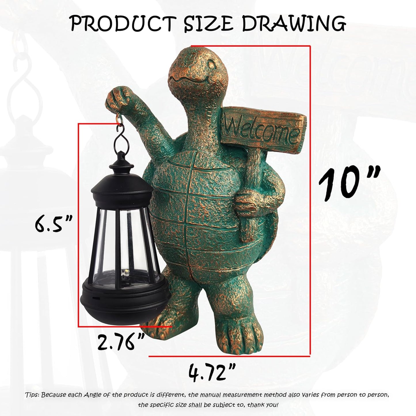 JOYBEE Garden Statues Turtle with Solar Lantern Outdoor Decor-Turtle Solar Figurines Lights Decorations for Patio Yard Lawn Ornaments-Gifts for Birthday Easter Housewarming