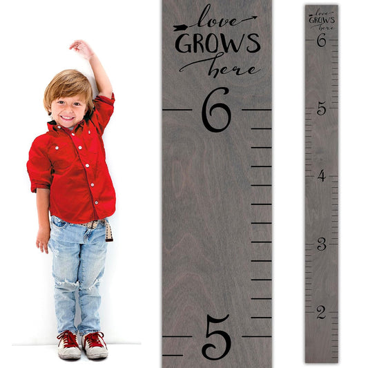 Wooden Growth Chart for Wall - Height Growth Chart for Kids, Kid Height Wall Chart, Height Measurement for Wall, Height Chart for Kids - Love Grows Here, Skinny Grey (63""x5.75"")