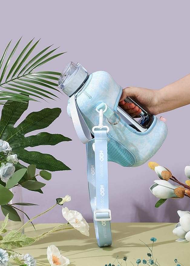 H2O Capsule 2.2L Half Gallon Water Bottle with Storage Sleeve and Removable Straw – BPA Free Large Reusable Drink Container with Handle - Big Sports Jug, 2.2 Liter (74 Ounce), Chill TieDye