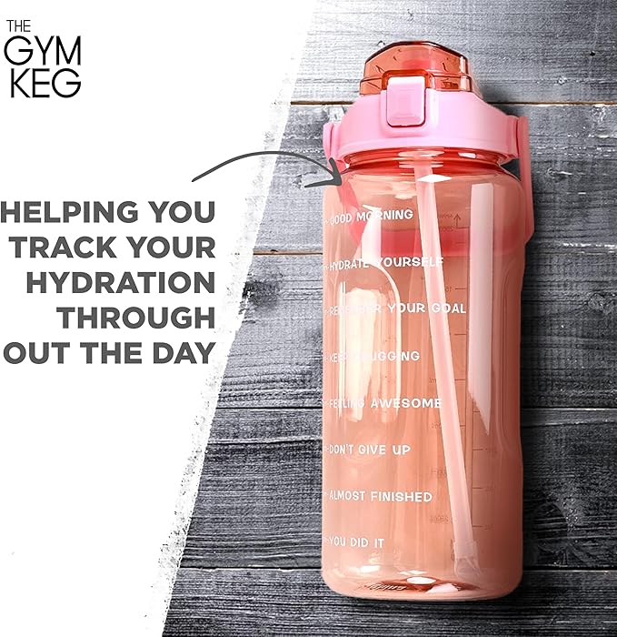 Gym Keg Water Bottle with Carrier - 74 oz Bottle Jug with Neoprene Sleeve - BPA-free & Food-Grade - Leak Proof, Durable Material - Reusable Water Jug for Workouts, Jogging, Travel, Gym - Cherry