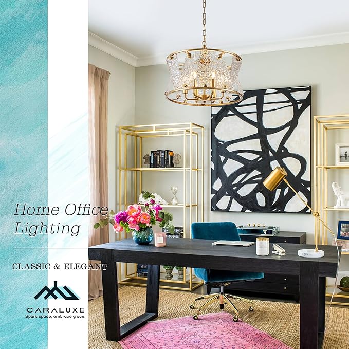 Modern Gold Round Chandelier 6 Light Drum Glass Chandelier Light Fixture18in Hammered Glass Chandelier for Dining Room Kitchen Entryway Bedroom Breakfast Nook