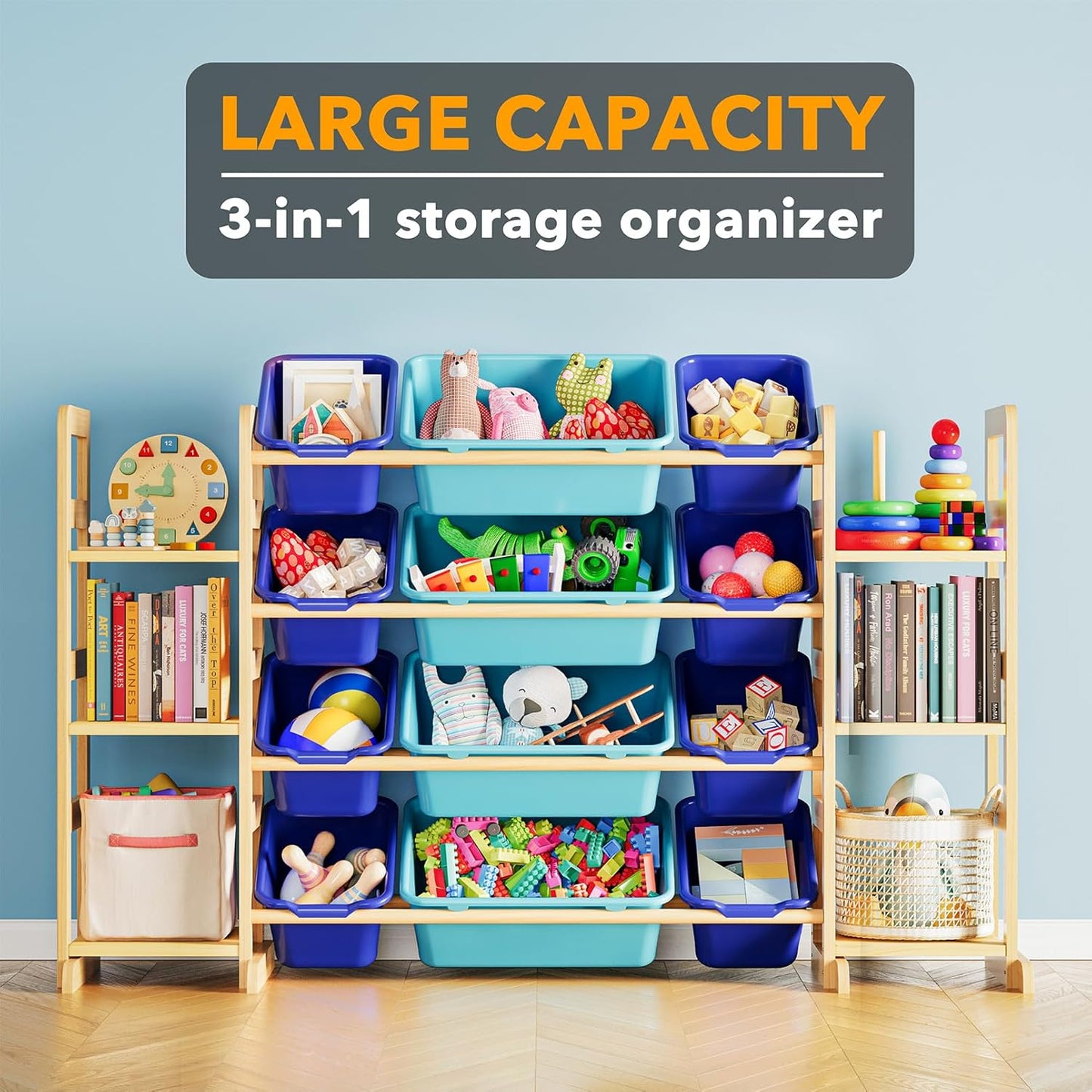 SpaceAid Toy Storage Organizer with 6 Shelves and 12 Bins, Toy Organizers Storage Bookshelf, Kids Bin Shelf Toys Box Bookcase for Bedroom Playroom Organization Room Decor, Blue and Navy Blue